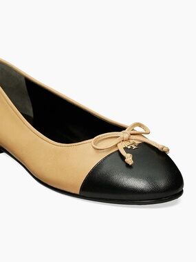 Tory Burch Two-Tone Beige and Black Cap-Toe Ballet Flat